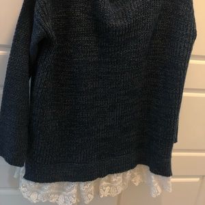 Blue sweater with lace detail